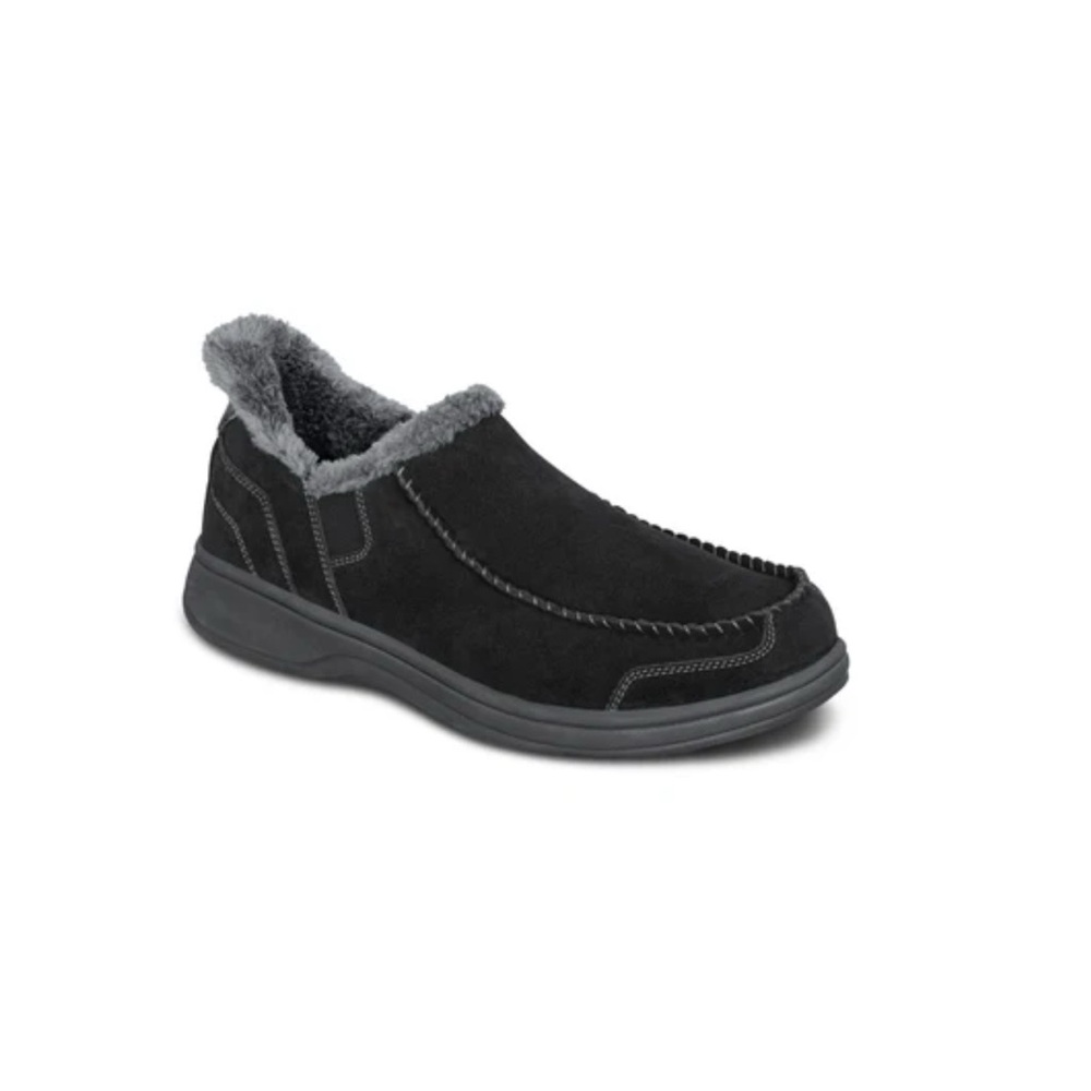 Diabetic recommended Black and Gray Slip-On Ortho-Loafers with Cushioned Footbed